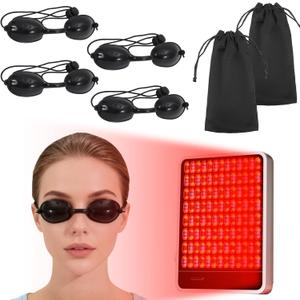 4 PCS Red Light Therapy Glasses, Half - clear Eyes Protection for Tanning Bed Goggles, Safety Glasses for Sunbathing & Laser Beauty Treatment, Black Wearing length adjustable Protective Goggles