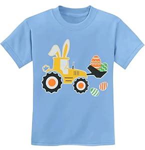 Easter Shirt for Boys Girls Eggs Tractor Tops Toddler Little Kids Easter Oufit Bunny Truck T-Shirt, 140