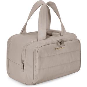BAGSMART Travel Toiletry Bag, Crush Toiletry Bag for Women, Wide-open Puffy Toiletry Bags for Traveling, Large Travel Cosmetic Makeup Bag Organizer for Accessories,Toiletrie, Grayish Brown