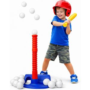 Kids Tee Ball Set with 10 Balls  Adjustable Height Batting Tee for Toddlers & Kids  Indoor Outdoor Baseball Training Toy for Beginners
