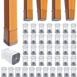 BUMACO Chair Leg Floor Protectors Square Chair Leg Protectors for Hardwood Floors Silicone Pads Covers to Protect Floors(Clear-40 Pcs, Square XS (1/2"~ 3/4")