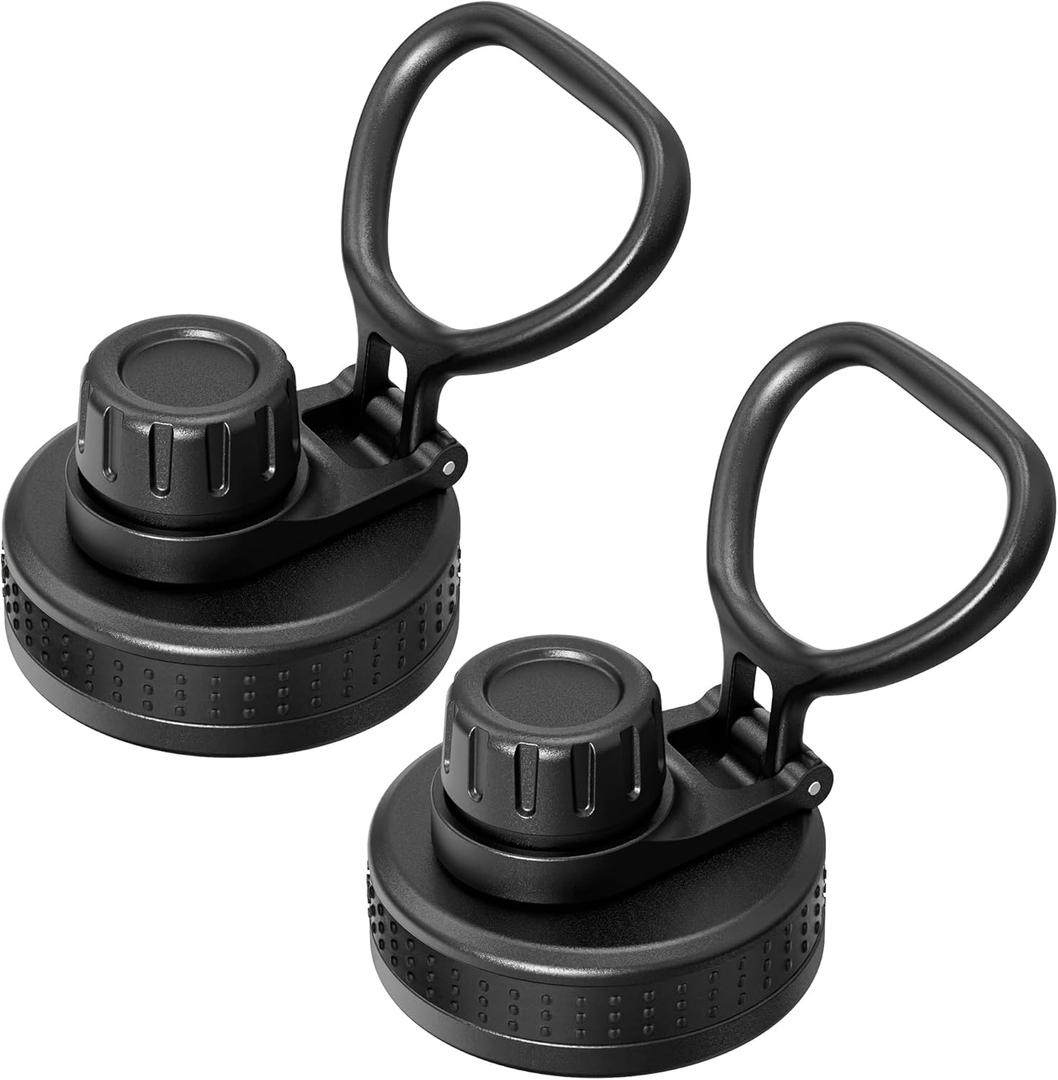 Replacement Lid Fits for Hydro Flask Wide Mouth, Spout Lid for Hydroflask 12 16 18 20 32 40 64oz Wide Mouth Water Bottles, BPA Free (Black 2 Pack)