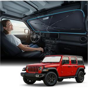 Nmoiss [Vinyl Coating Heat Shield] Windshield Sun Shade Umbrella for All Jeep Wrangler & Gladiator Accessories, Protect Car Interior from Sun Rays & Heat Damage Keep Cool