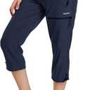 Ksmien Women's Lightweight Hiking Capri Pants Quick Dry Workout Cargo Capris Water Resistant UPF 50+ Zipped Pockets Capri-navy Large