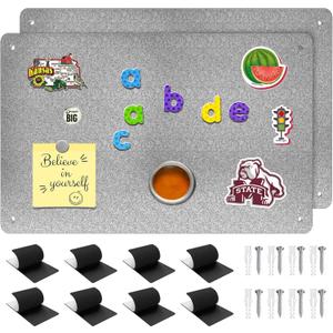 2Pack Magnetic Board,17.1" x 11.8" Magnet Display,for Magnets and Bulletin Board,Suitable for Wall, Refrigerator, Compartment, Cabinet etc,Comes with Dual Lock Tape for Easy Hanging (silver1