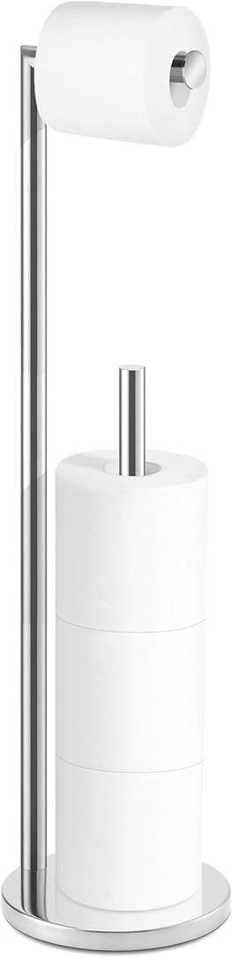 Toilet Paper Holder Stand, Bathroom Toilet Paper Roll Holder Stand with Reserve, Standing Toilet Paper Holder with Storage,Toilet Paper Roll Holder for 4 Rolls, Chrome