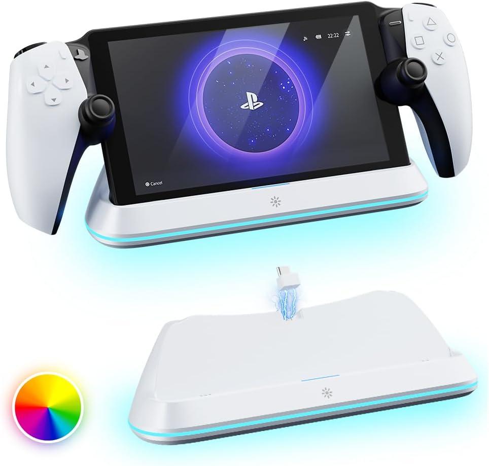 Charging Stand for PS Portal Remote Player, Charger Dock for PlayStation Portal,PS Portal Station with 7 RGB Light Modes and Type-C Cable, White