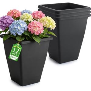 RooTrimmer 4 Pack 12 Inch High-Waisted Square Outdoor Planters No Saucers
