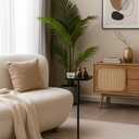 Modern Martini Pedestal Side Table - Small Metal Cocktail Stand for Living Room, Bar, or Small Spaces - Black End Table (Black)