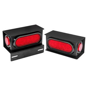 LIMICAR Trailer Lights Welded Mount Steel Boxes Housing Kit w/6 inch LED Oval Tail Lights & 2 inch LED Red Round Side Lights w/Grommets Wire Pigtails Connectors (Pack of 2)