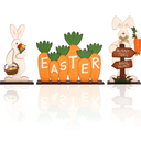 3Pcs Easter Wooden Table Sign Easter Bunny Decorations for Home Egg Hunt Tabletop Centerpiece Easter Eggs Carrot Rustic Farmhouse Decor