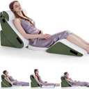 Negwoo Wedge Pillow Set for After Surgery, 5 PCS Bed Wedge Pillow for Sleeping with Seat, Memory Foam Orthopedic Back Pillow for Pain Relief and Acid Reflux, Adjustable Post Surgery Pillow Green