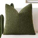 Foindtower Decorative Textured Boucle Throw Pillow Covers Accent Solid Pillow Cases Neutral Soft Cozy Couch Cushion Case for Chair Sofa Bedroom Living Room Home Decor 22x22 Inch,1PC,Moss Green