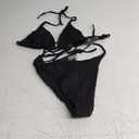ZAFUL Women's Bikini Sets Ribbed Two Piece Swimsuits Underwire Adjustable Back Clasp Bathing Suit Side Tie Thong Swimwear  Black L