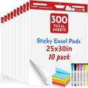 Sticky Easel Pad, 25 x 30 Inches Large Chart Paper for Teachers, 10 Pads Self Stick Easel Paper for White Board, White Sticky Anchor Chart Paper, with Sticky Note & Markers, 300 Sheets/10 Pads