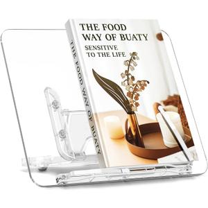 Acrylic Book Stand for Reading, Portable Book Holder for Desk, Angle Adjustable Textbook Stand for Document Recipe, Cookbook, Music Book