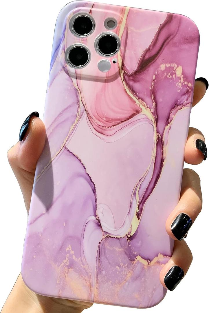 Marble Design Case Compatible with iPhone 12 Pro Max for Women Girls , with Unique Full Camera Lens Protection Slim Matte Case Shockproof Soft Flexible Protective Cover for 12 Pro Max 6.7 inch 5G
