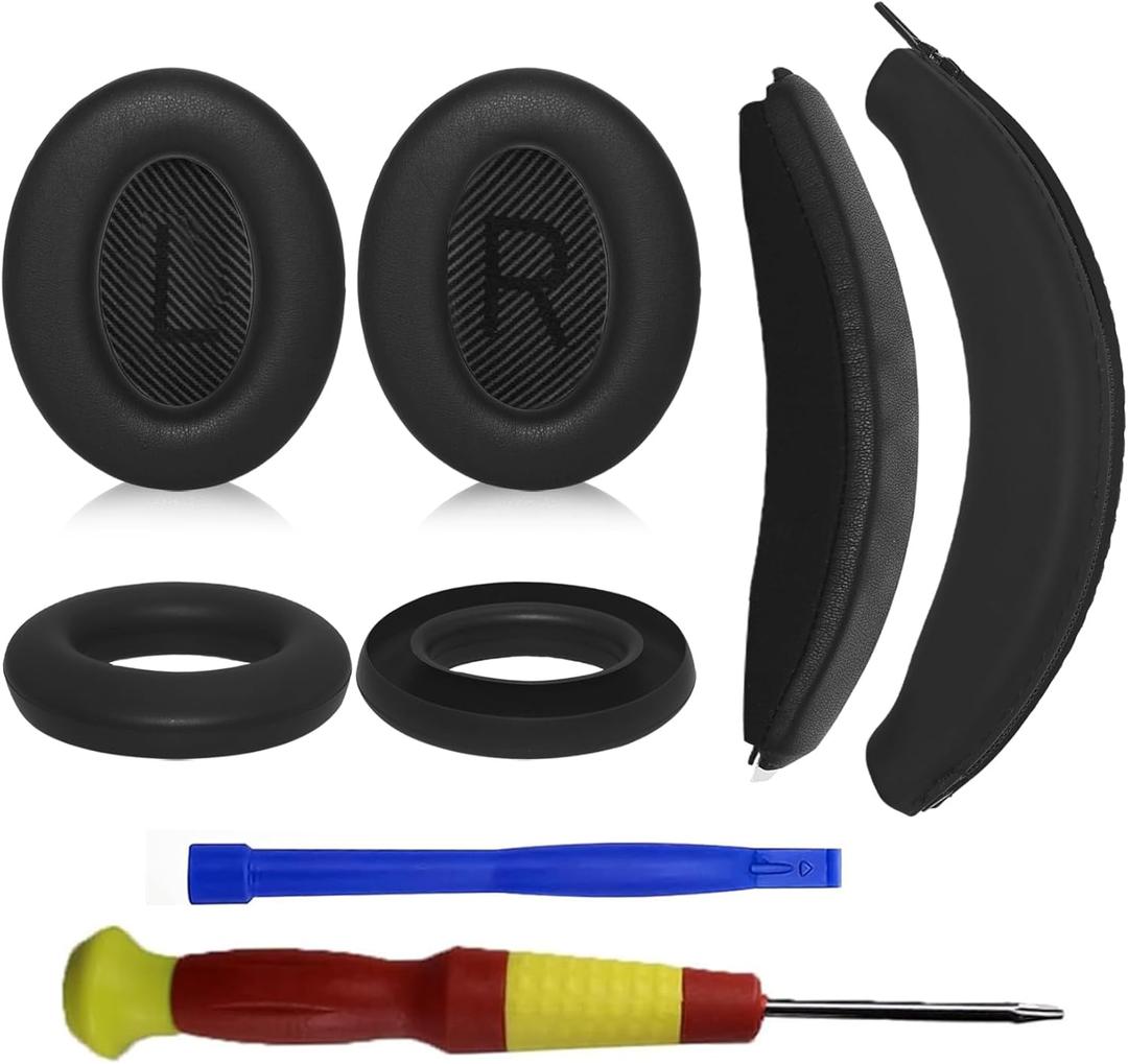 Adhiper Ear Pads Cushions + Headband + Silicone Earpads Cover +Headband Cover Protector Accessories Repair Kit for Bose QuietComfort 35 QC35, QC35 ii Over-Ear Headphones - Black