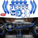 26PCS Full Set Interior Trim Kit Compatible with Jeep Wrangler JK JKU 2011-2018 2&4-Door Inner Center Console Trim, Door Handle, Cup Holder Cover, AC Ring Cover (Blue Decoration Kit)