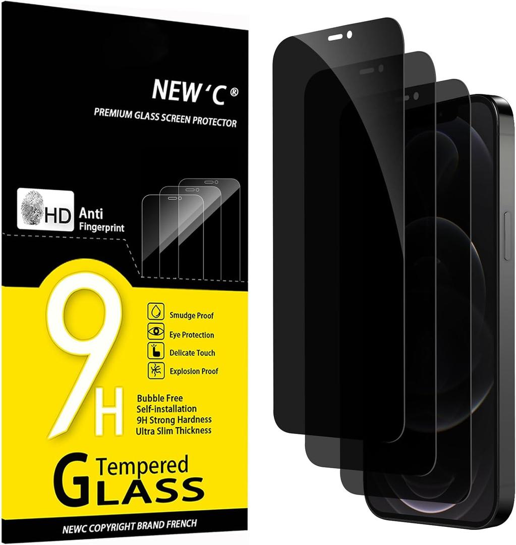3 x NEW'C Pack of 3 Anti-Spy Tempered Glass Screen Protector for iPhone 12 Pro Max (6.7 Inches) - Effective Scratch-Resistant - Bubble-Free - Ultra Resistant - 9H Hardness Glass, Transparent/Green