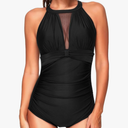Tempt Me Women One Piece Swimsuit High Neck Plunge Ruched Tummy Control Bathing Suit, Size L