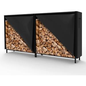 WALMANN 8ft Firewood Rack with Cover, Heavy Duty Firewood Rack With Weather Resistant 600D Oxford Fabric Cover, Indoor/Outdoor Wood Rack for Firewood (Black)