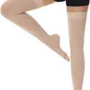 Compression Socks for Women and Men, 23-32 mmHg , Open Toe, Thigh High Length Compression Stockings for Varicose Veins, DVT, Edema, Running, Nursing