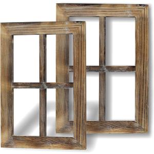 Greenco Wooden Rustic Mount Brown Window Frames Vintage Western Country Farmhouse Wall Art Decor - Set of 2 | Home Decor | Great for Living Room, Bathroom, and Bedroom