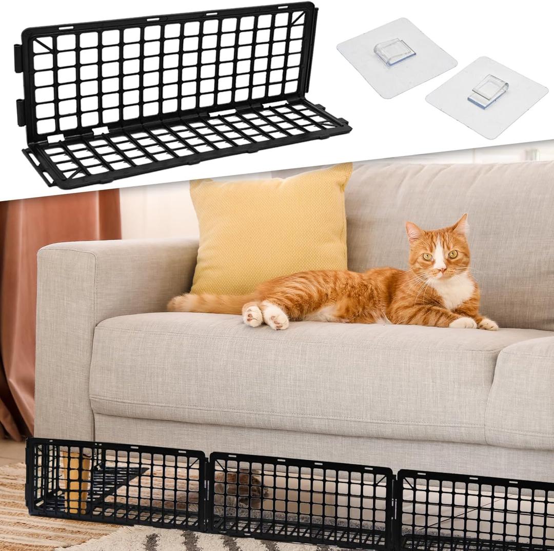 12 PCS Adjustable Under Couch Blocker for Bed and Furniture, Black Plastic Under Bed Blocker & Gap Filler, Toy Stopper for Dogs & Cats