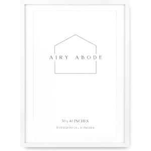 Airy Abode Premium White Wood Picture Frame 30x40 Matted to 24x36 -White