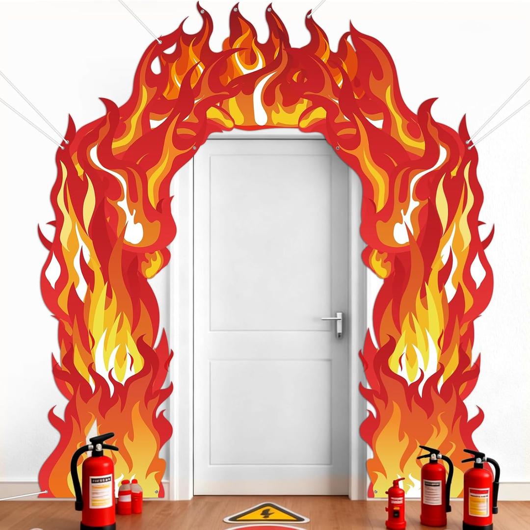 3Pcs Fire Flame Porch Banners Fire Birthday Party Decorations Flame Hanging Door Cover Banner Firefighter Porch Signs Backdrop for Pentecost Decor Firetruck Rescue Camping Photo Booth Prop Favors