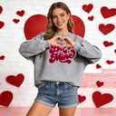 VILOVE Valentines Sweatshirts for Women Be Mine Glitter Patch Valentine Shirts Oversized Love Heart Sweater Holiday Outfits (Gray, L)