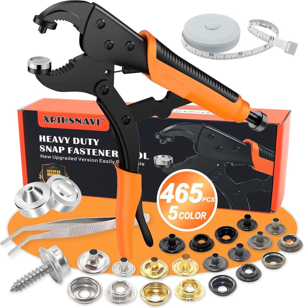 Heavy Duty Canvas Snap Kit, Snap Fastener Tool, 465 PCS Boat Cover Snap Button Kit, 5 Colors of Boat Cover Snaps, 15mm Canvas Snaps Marine Stainless for Repairing Boat Covers, Fabric, Tarps, Canvas