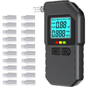 Breathalyzer, Portable BAC Tester with Digital LCD Display, Personal Breath Alcohol Device with 20 Mouthpieces, Compact Handheld Monitor for Home, Travel, Parties, Car, Easy Use