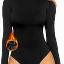 MANGOPOP Women's Mock Turtle Neck Sleeveless Long Sleeve Tops Bodysuit Jumpsuit (Large, 44 Long Sleeve Black (Fleece Lined))