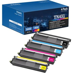 TN 431 Toner Cartridges Replacement hl-l8260cdw hl-l8360cdw for Brother TN431 TN-431 TN433 TN436 Toner (with Chip) Works for mfc-l8610cdw, mfc-l8900cdw Printer 4Pack(1BK+1C+1M+1Y)