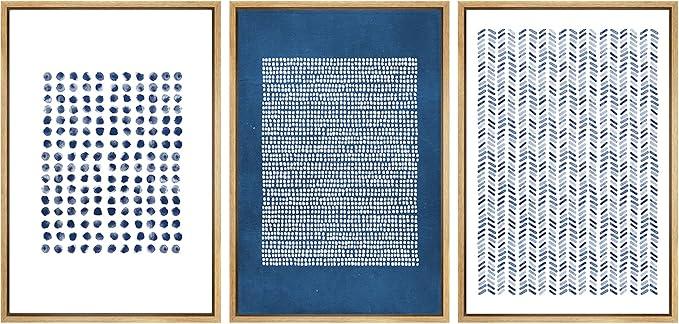 Framed Canvas Print Wall Art Set Blue Geometric Pattern Landscape Abstract Shapes Illustrations Modern Art Boho Relax/Zen Nordic for Living Room, Bedroom, Office - 24"x36"x3 Natural