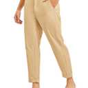 Rdruko Men's Linen Pants Lightweight Casual Cotton Pants Elastic Waist Beach Summer Pants with Pockets, Khaki, L (XXL)
