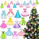 Amyhill 24 Pieces Princess Dress Ornaments for Christmas Tree Wooden Princess Hanging Ornaments for Christmas with Rope Xmas Gifts for Girls Party Supplies Decorations