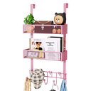 HapiRm Over The Door Hanger with Coat Hooks and 2 Baskets, Rustproof & Waterproof Pink Over The Door Hooks, Storage Organizer for Hats, Bathroom, Kitchen, Bedroom - Pink