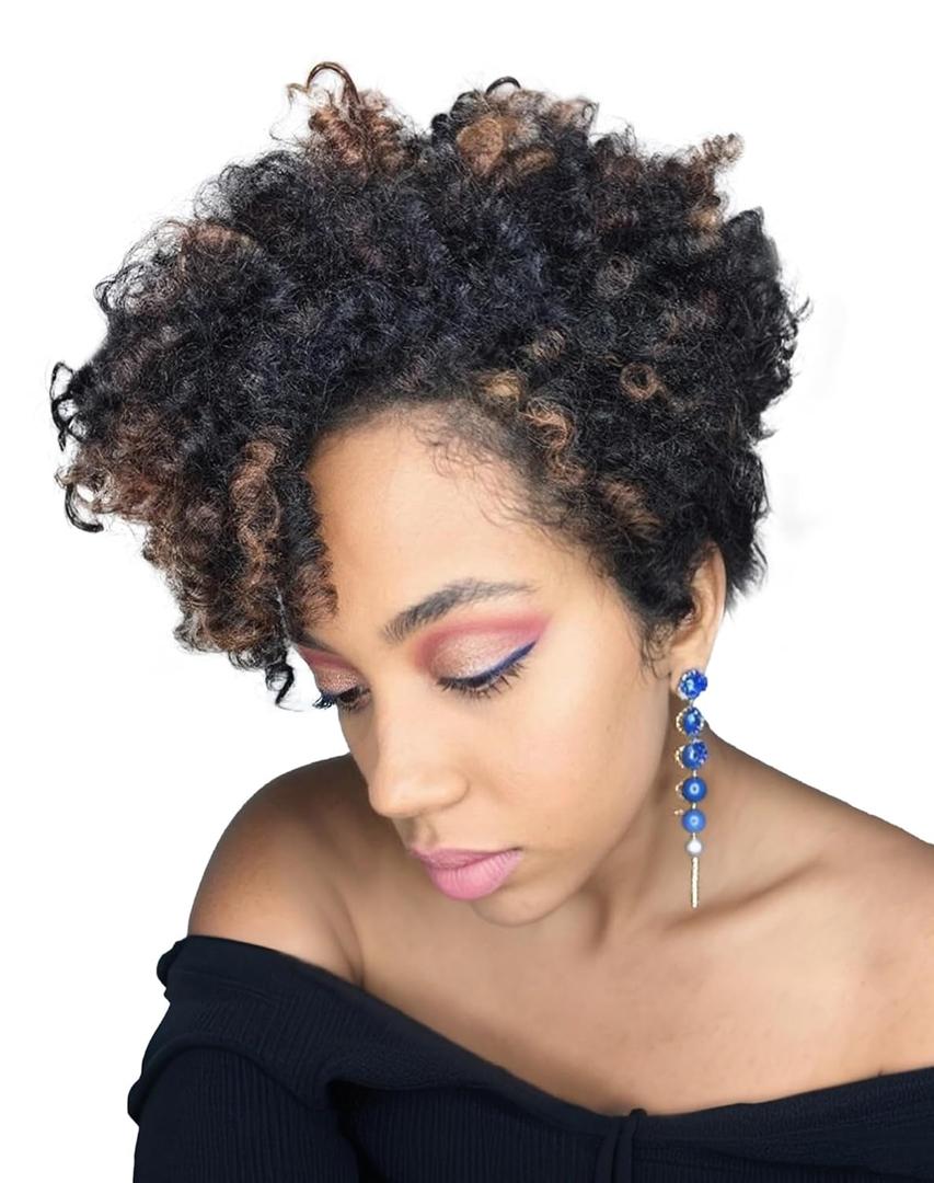 QUEENTAS 6 pack 10 inch Short Crochet Hair for Black Women African Jamaican Bounce Curly Crochet Braids Brown Synthetic Hair Extension Passion Twist Jerry Wand Curl(8mm)(Natural Black/Brown)