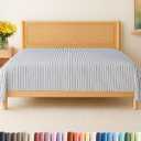 Queen Size Flat Sheet - Hotel Quality Top Flat Bed Sheet Only - Ultra-Soft, Comfy, Breathable & Cooling - Fade & Wrinkle Free - Easy-Care, Stain & Shrink Resistant Bedding - Oeko-Tex - Blue Stripes