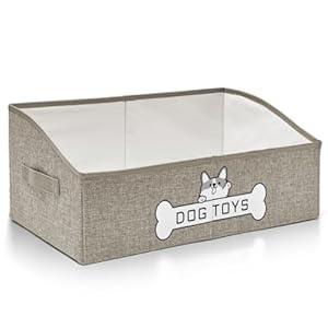 Mutiearo Dog Toy Basket, Collapsible Dog Toy Box with Handle, Perfect for Storing Pet Toys and Accessories (Light Khaki)