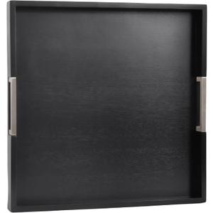 Joy&Grace Large Square Ottoman Tray for Living Room and Coffee Table Decorative Wood Serving Tray with Handles for Breakfast in Bed, Dinner Food TV (Black, 20" x 20" x 2")