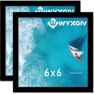 6x6 Picture Frame Set of 2, Lightweight yet Durable Black Frame with High-clarity Plastic Display 6 x 6 Inch Photo Horizontally/Vertically (2 Packs|Black|6"x6")