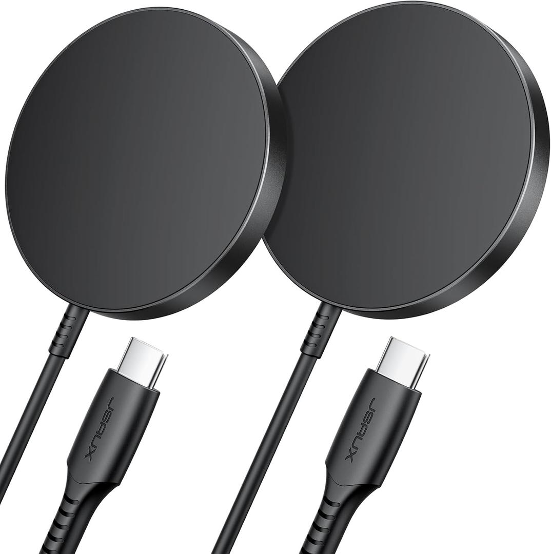 for iPhone 17 MagSafe Charger 2-Pack, JSAUX 15W Magnetic Wireless Charger for MagSafe Charger, iPhone 17e/17 Air Pro Max/16/15/14/13/12 Series/Airpods, Mag Wireless Charging Pad-Black