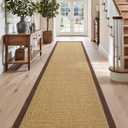 DEXI Jute Hallway Runner Rug 3x7, Woven Braided Natural Fiber Non Slip Runner Inside, Farmhouse Runners Carpet Indoor for Entryway Kitchen Luandry, Natural/Brown