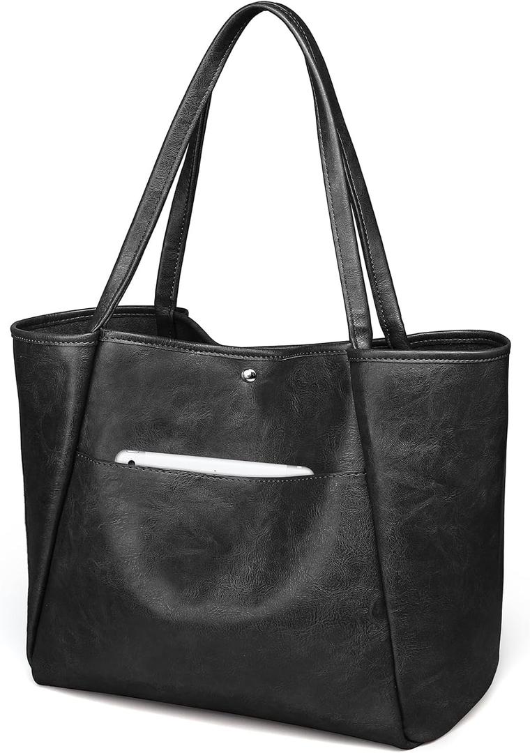 Large Tote Bag for Women Work 25L Travel Vegan Leather Ladies Handbags Weekender Purses (Aa-black)