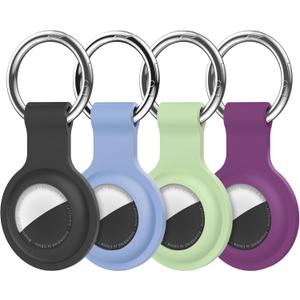Compatible with AirTag Holder Case Keychain 4 Pack,Silicone for Air Tags Key Chain Ring Case Cover for Air Tag Holder GPS Tracker Item Air Tags Finders Accessories Air Tagholder for Kids,Bags,Luggages (Black/Gray Blue/Green/Dark Purple)