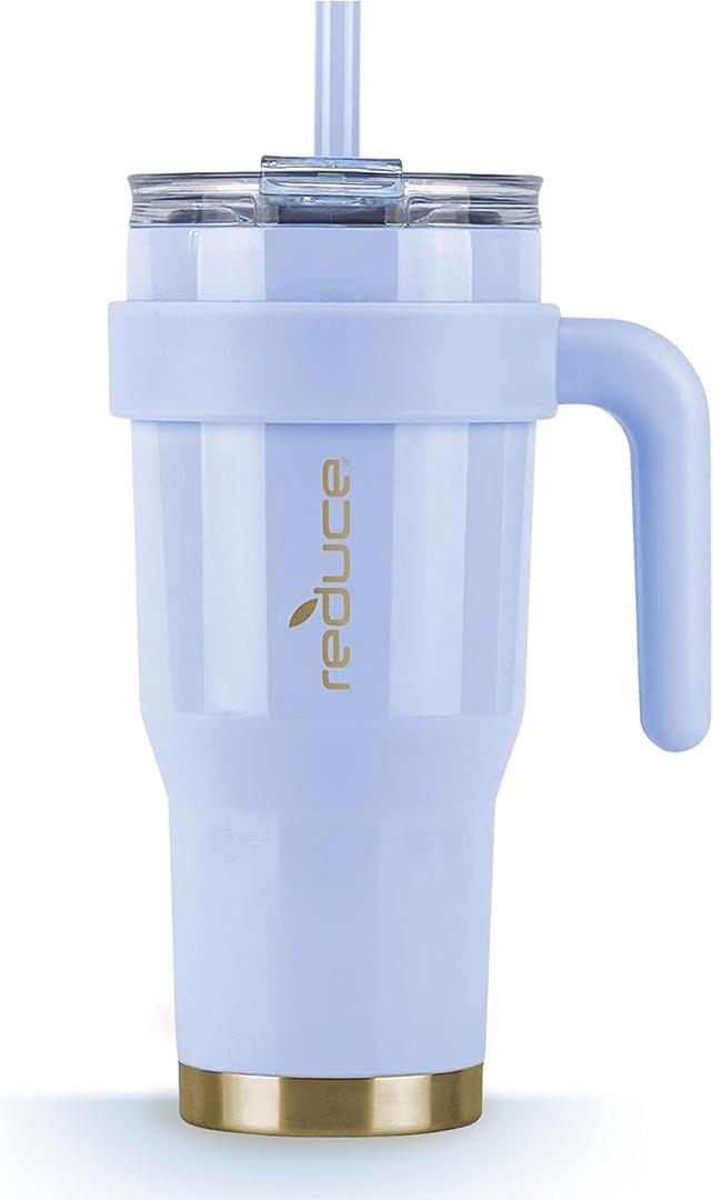 Reduce 24 oz Tumbler with Handle and Straw - Stainless Steel with Sip-It-Your-Way Lid - Keeps Drinks Cold up to 24 Hours - Sweat Proof, Dishwasher Safe, BPA Free - Glacier, Opaque Gloss